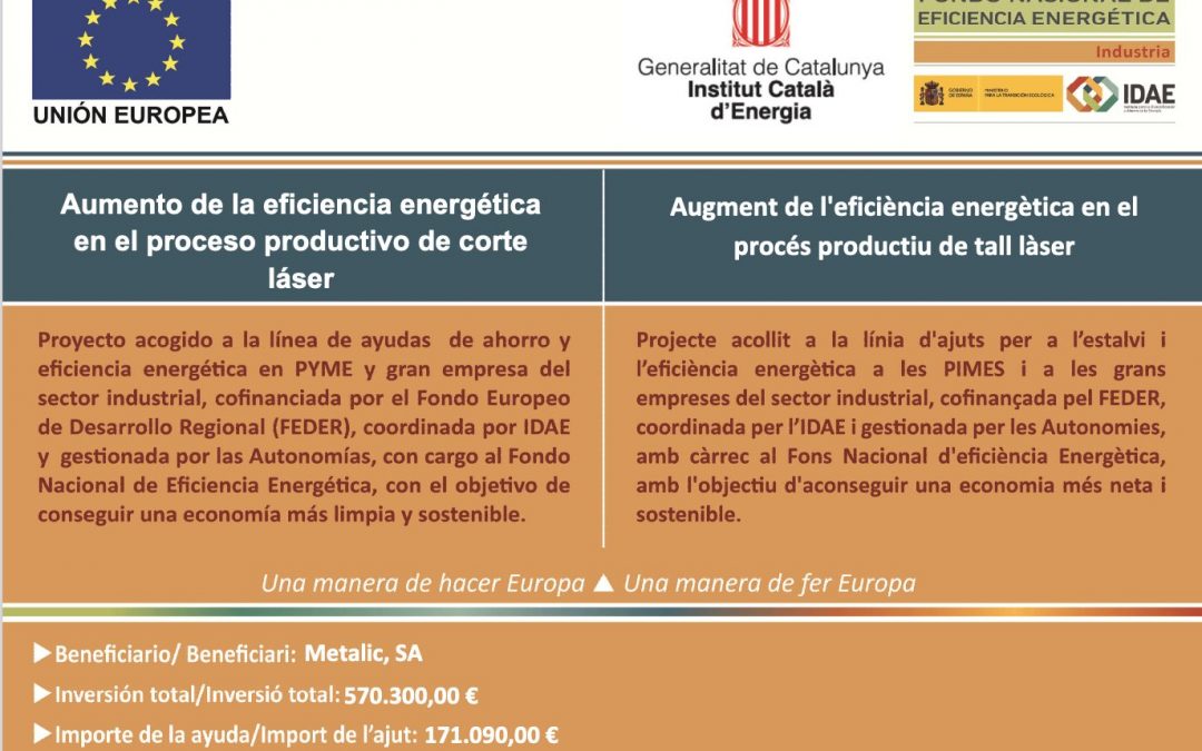 Metalic aumenta la eficiencia energética en el proceso productivo de corte por laser